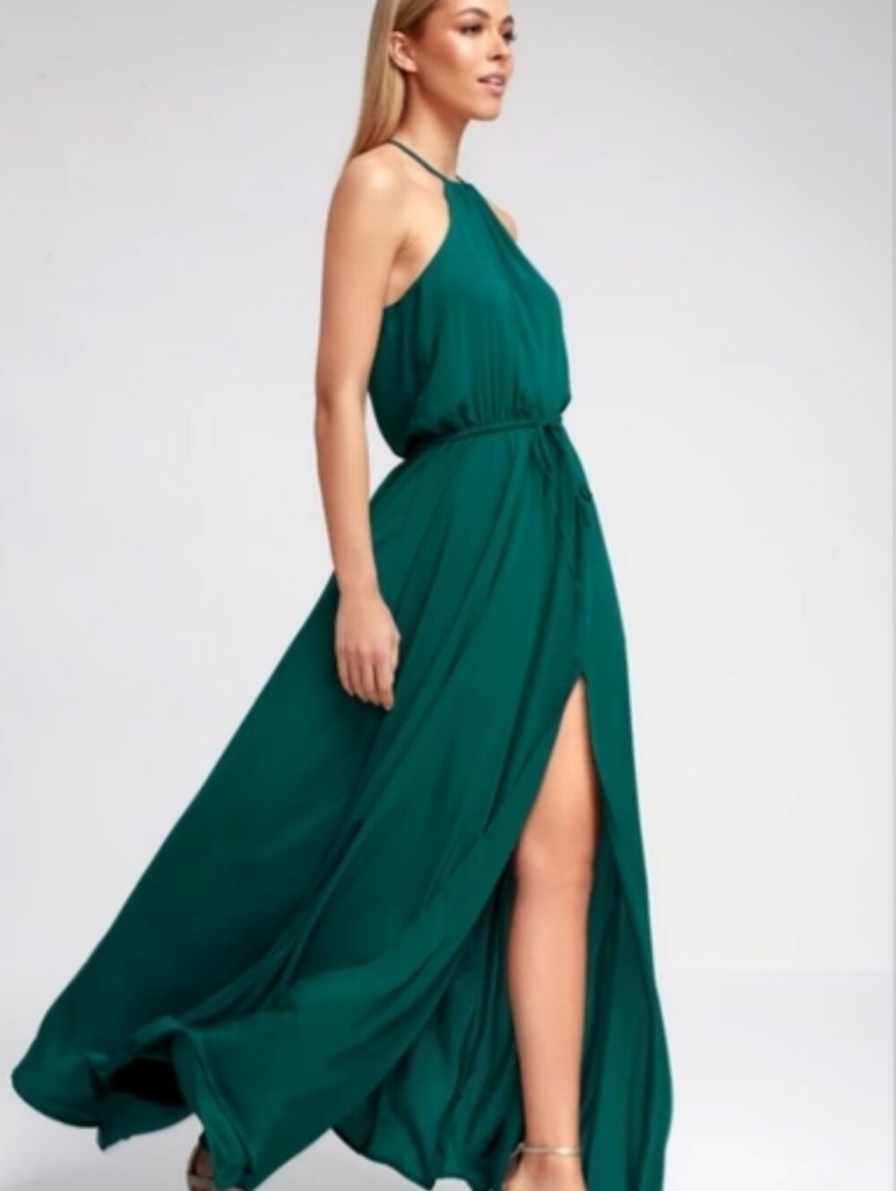 Lulus Essence Of Style Teal Green Maxi Dress With Slit
